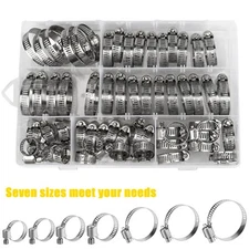 60pcs Adjustable Hose Clamps Worm Gear Clip Stainless Steel Clamp Assortment US