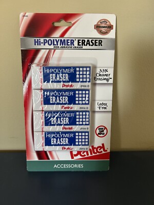 Pentel Hi-Polymer White Block Erasers 4-PACK Non-Abrasive New Sealed