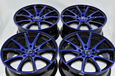 Set of 4 New 17x7.5 DDR ST15 Black Polished Blue 17'' Rims Wheels 5x100 5x114.3