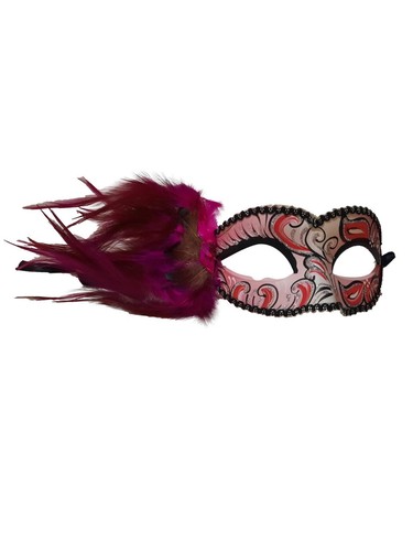 Pink Black Confetti Swirl Small Teen Adult Venetian Feather Mask - 第 2/3 張圖片