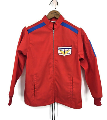 Vtg Flight Apparel Jacket Size L Hammonton Airport Sky Mart Cessna Piper Red