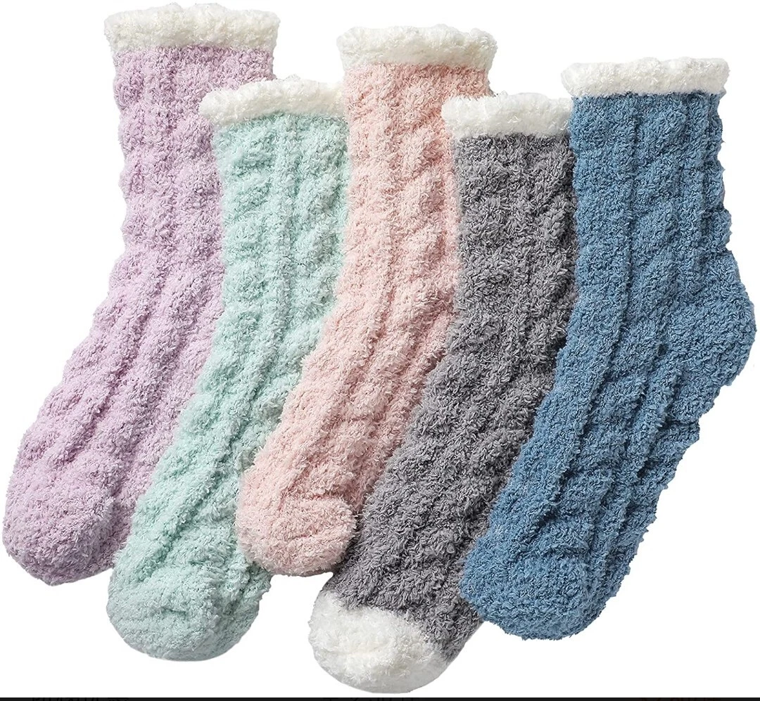 Cozy Gifts for Women, Warm Cozy Socks, Colorful Indoors Slipper Socks, Women's Fluffy Socks, Fuzzy Socks for Girls 5 Pairs