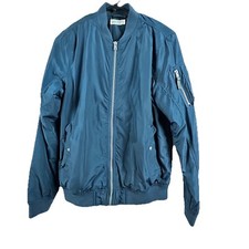 H M Bomber Jacket Youth 13-14 Navy Blue Zip Button Pockets Flight Streetwear