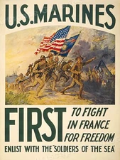 "U.S. Marines First" 1914 World War I Classic Marines Recruiting Poster - 18x24