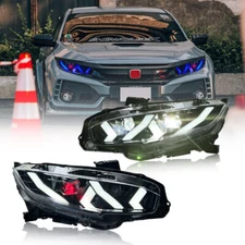 Pair LED Headlight For 2016-2021 Honda Civic Head Lamp Sequential Assembly Black