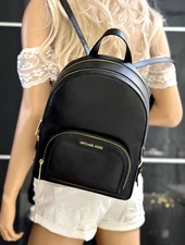 MICHAEL KORS JAYCEE MEDIUM ZIP POCKET BACKPACK BAG GOLD HARDWARE LEATHER BLACK