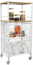 Kitchen Trolley Cart 4 Tiers Storage Rack Trolley Rolling Cart with 4 Wheels 
