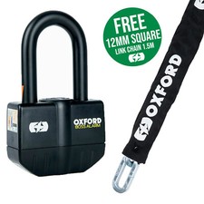 Oxford Boss Alarm 16mm Padlock 100db Hardened Steel Disc Lock FREE 1.5m Chain