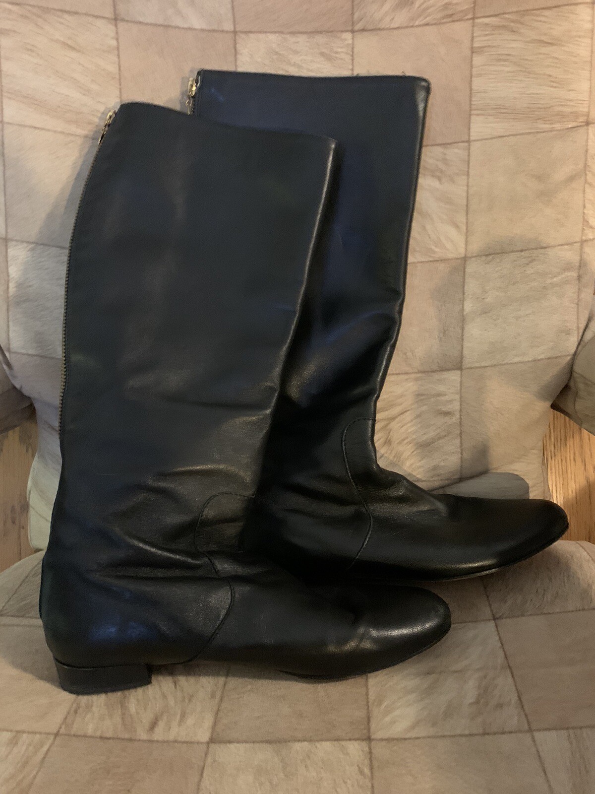 KATE SPADE BLACK LEATHER FASHION KNEE ZIP RIDING BOOTS Back Zip Women's size 8 eBay