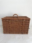 wicker picnic basket 20" vintage woven rattan suitcase style lid handmade — photo 1