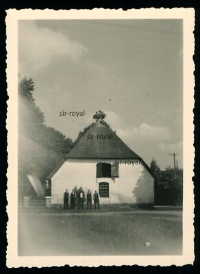 Vintage Thatched Roof House with Storks Nest on Roof - 1920s 1930s - Photo 6x9cm