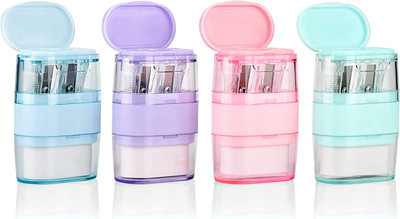 4 PCS Manual Pencil Sharpener with Eraser, Double Hole Multicolored Sharpener wi