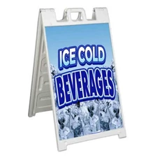 ICE COLD BEVERAGES Signicade 24x36 Aframe Sidewalk Sign Banner Decal DRINKS