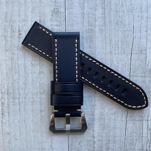 Per Panerai Luminor Pam 24mm Fatto a Mano Blu IN Pelle Cinturino Orologio  Tang | eBay