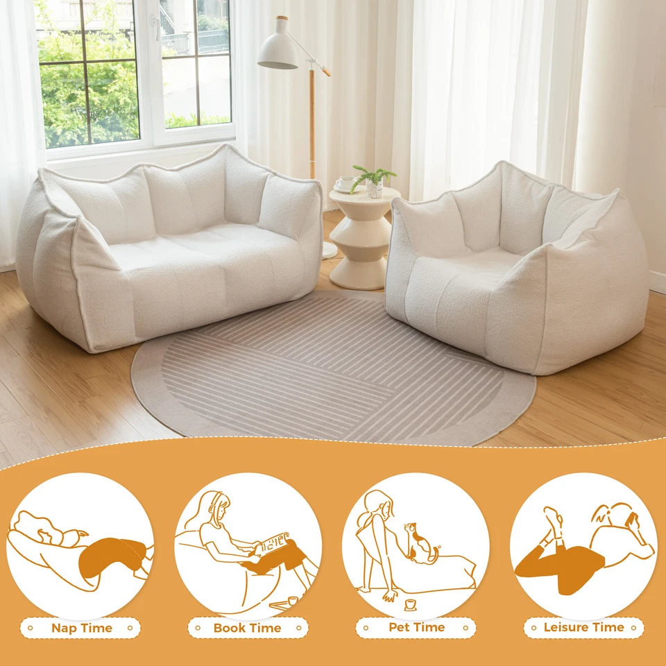 Giant Bean Bag Chair Comfy Lounge Lazy Floor Sofa Cozy Mini Couch with Armrests  - Image 3 of 4