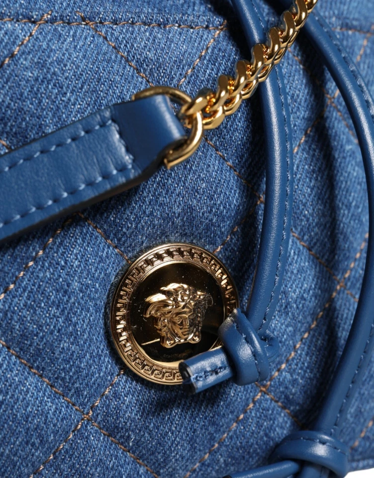Bolso Bandolera VERSACE Azul Acolchado Denim Cuero Hombro Mujer Borse 1400usd Foto 4 de 4