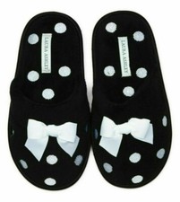 New Laura Ashley Women's Polka Dot With Bow Black Slippers Size S 5-6 