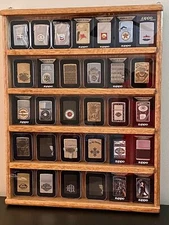 solid oak zippo lighter display case for them  in there package tins