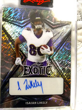 ISAIAH LIKELY RARE RARE SSP #1/2 AUTO RC 💥📈 2022 LEAF EXOTIC SHIMMER RAVENS 🏈