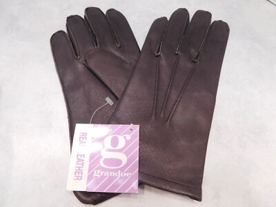 *NEW GRANDOE MEN'S BROWN LEATHER WINTER GLOVES ACRYLIC KNIT LINING SIZE MEDIUM