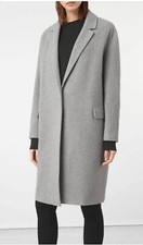 Allsaints Sancia Lotto Stand Up Collar Wool Coat Light Gray Sizem Fits Ml Rrp298