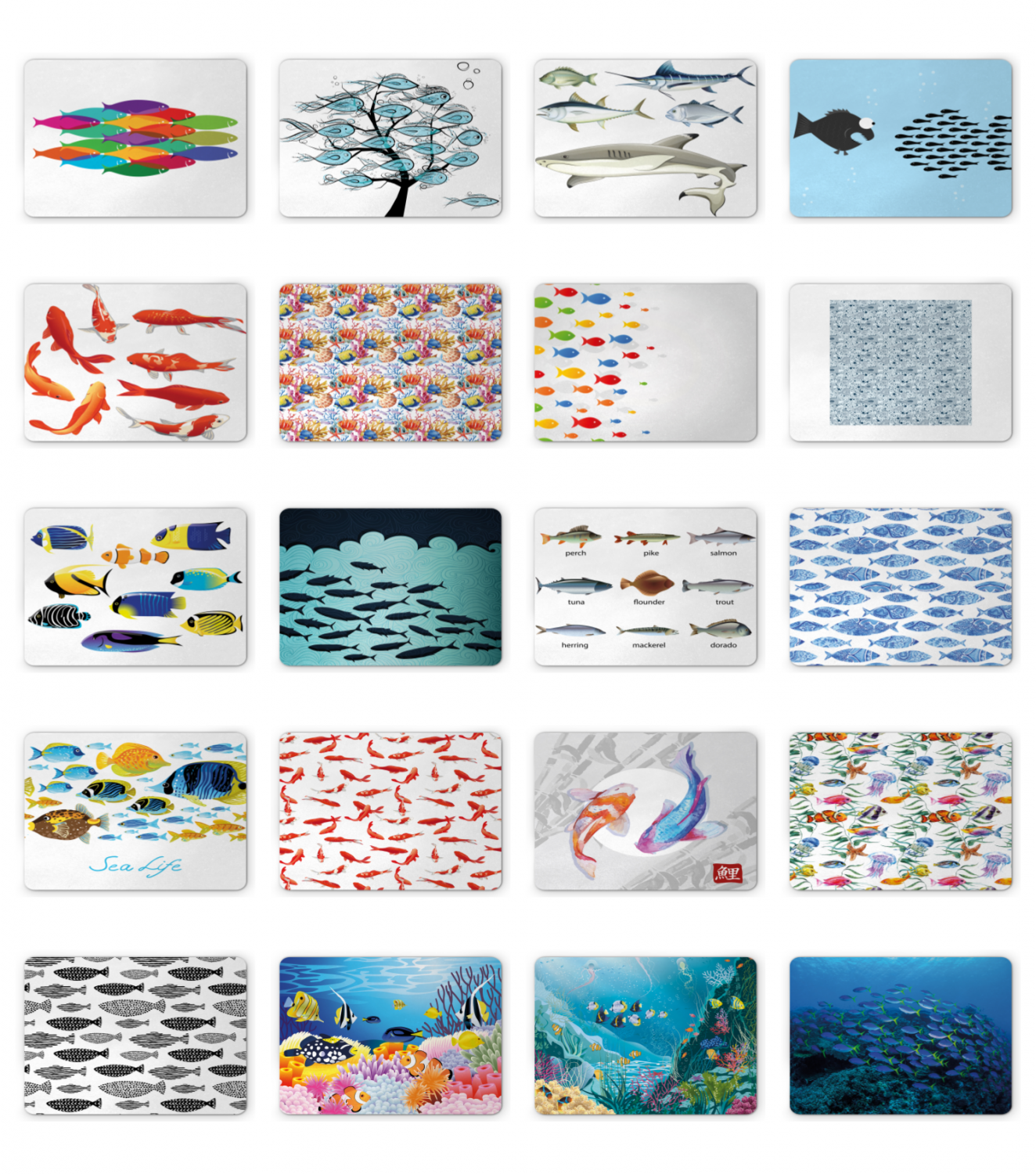 Ambesonne Fish Pattern Mousepad Rectangle Non-Slip Rubber