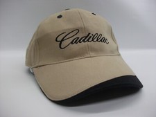 Cadillac Spell Out Script Hat Beige Hook Loop Baseball Cap