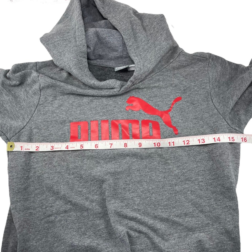 Puma Youth Medium 1012 Unisex Grey Hoodie Red Words Kids Sweat Shirt