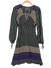 Maeve Size 4 Dress Long Sleeve Geometric Faux Wrap Colorful Womens A-Line