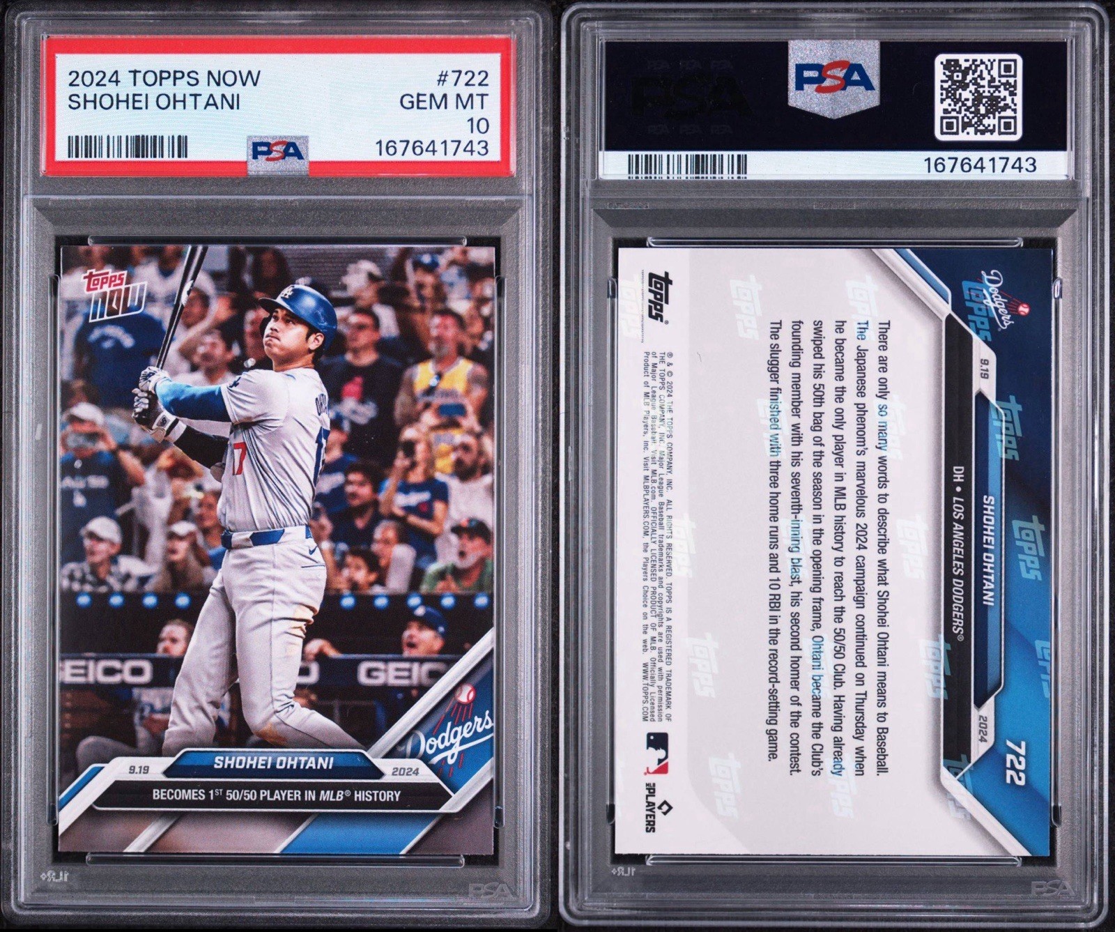 2024 Topps Now Shohei Ohtani #722 First 50/50 Player In History PSA 10 Qty Avail view 4