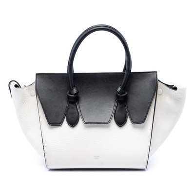 Celine Medium Bicolor Calfskin Tie Knot Einkaufstasche Pre-Loved Weiß