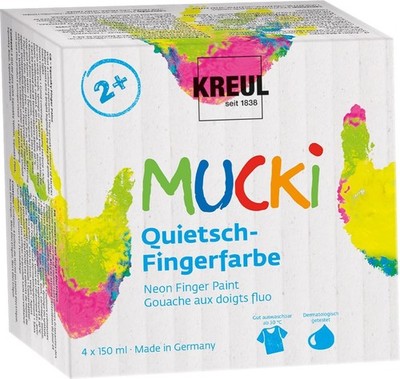 KREUL 2317 - Mucki Quietsch-Fingerfarbe, 4 x 150 ml, Neon-Fingerfarbe auf Wasser
