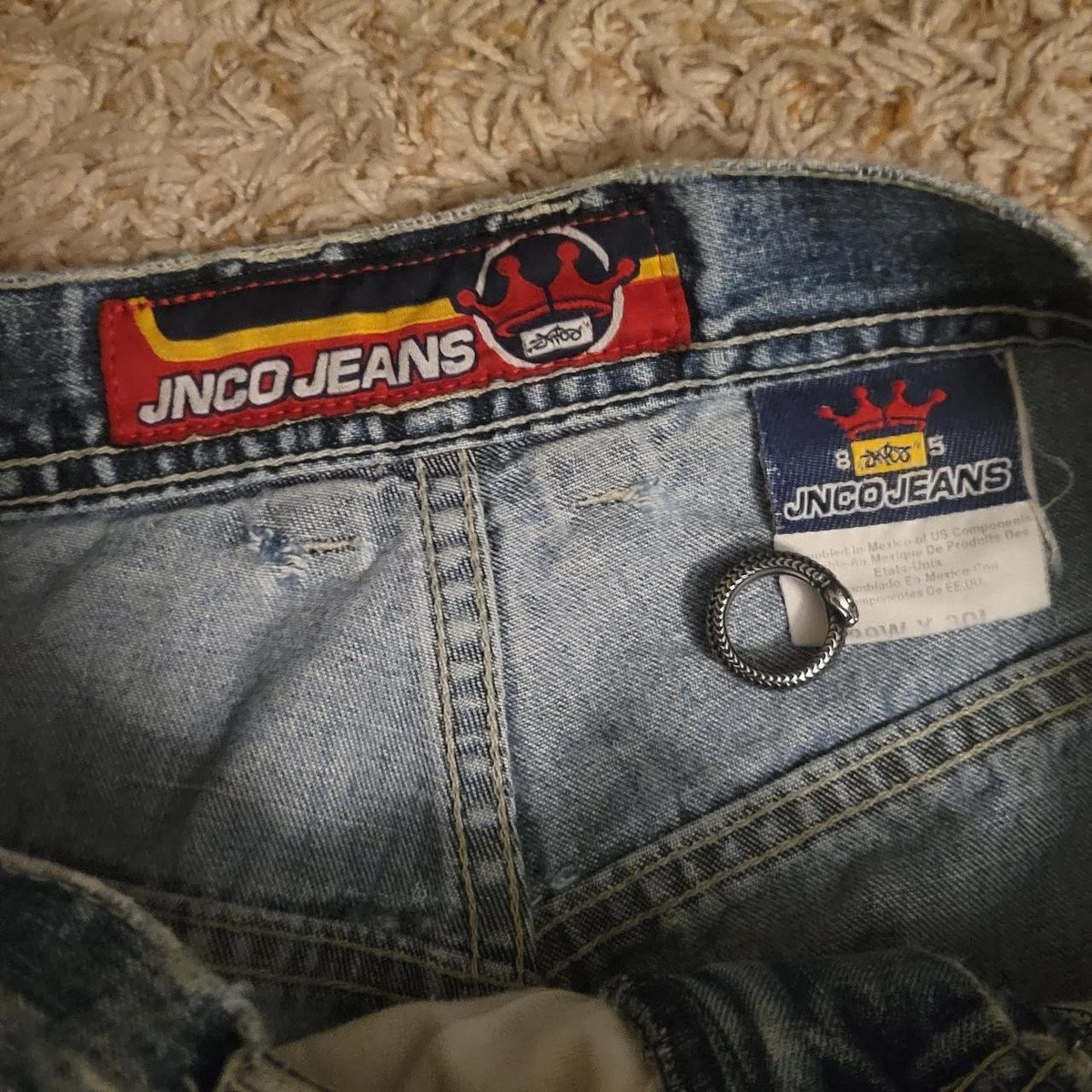 Vintage Y2K Mens JNCO Flaming Spade 28x30 Wide Leg Blue Baggy