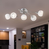 Deckenleuchte Spotleuchte Deckenlampe 5 Flammig Glas Nickel Matt Weiß Led 62,4Cm
