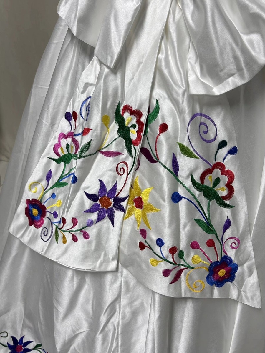 Handmade Mexican Embroidered Quinceaera Dress - Off-the-Shoulder Satin  Prom Gown (Custom Sizes) Off Shoulder Satin Prom Gown Handmade