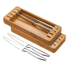 Serrated Steak Knife Set of 8 with Block Holder, Steak Knife with Storage Box...
