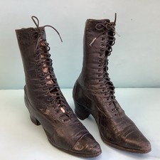 Pair Ladies Victorian Laced High Boots Shoes Black Leather 9  L 10  H