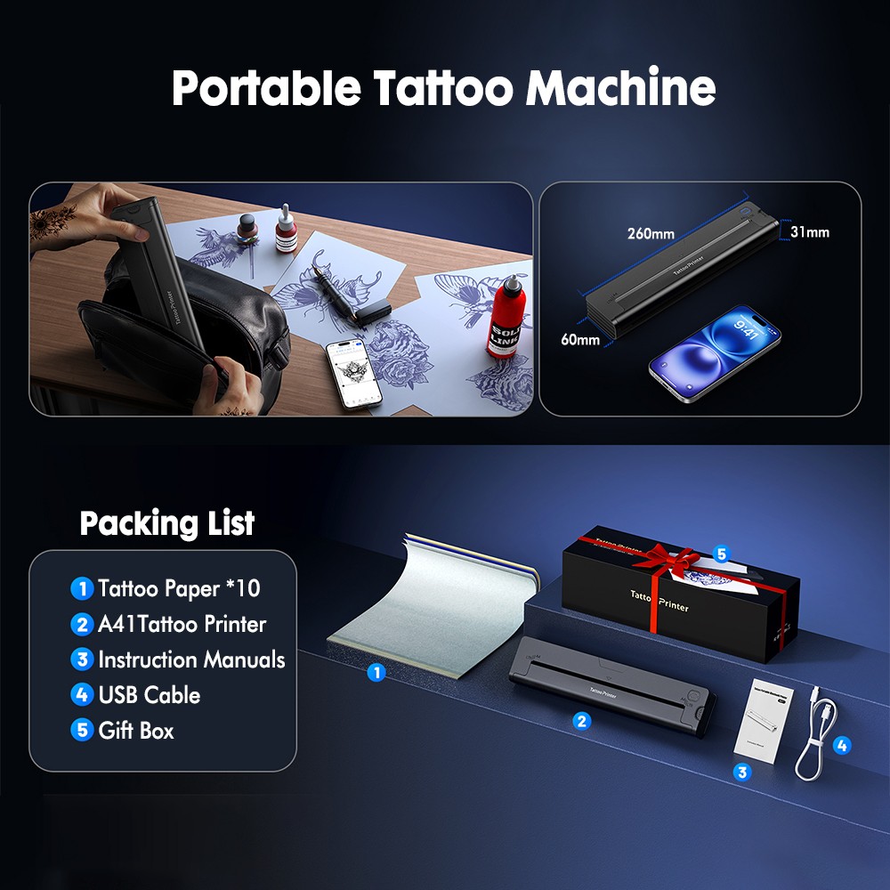 Portable A41 Wireless Bluetooth Thermal Tattoo Transfer Stencil Printer Machine — image 20