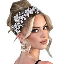 Pearl Bridal Headpiece Wedding Crystal Hair Vine Silver Wedding Hair Accessor...