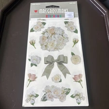 Vtg Mrs Grossman’s Stickers Bridal Flower Bouquet White Rose Ribbon Wedding