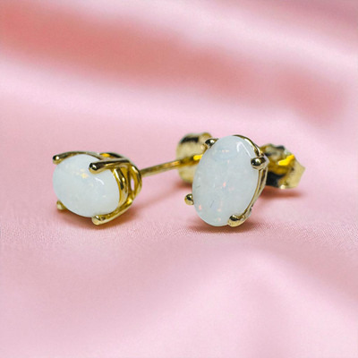 10K Gold Australische Opal Ohrringe - 1/2ctw Oval Ohrstecker Natur Weiß Opal