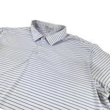 Peter Millar Polo Shirt Mens XL White Blue Stripe Summer Comfort Golf Stretch