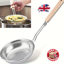 Stainless Steel Fine Mesh Colander Skimmer Spoon Wooden Handle Food Strainer UK