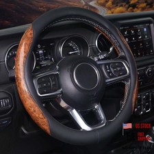 Wood Grain Steering Wheel Cover 15 inch, Soft Leather, Non Black 14.5-15 inch