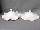 2 ANTIQUE MILK GLASS SMOKE BELLS W/RED RIMS FOR VICTORIAN HANGING OIL LAMPS