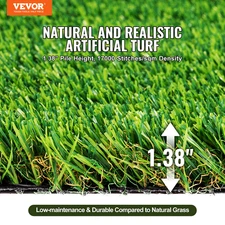 VEVOR Artifical Grass, 5 x 10 ft Rug Green Turf, 1.38"Fake Door Mat Outdoor Pati