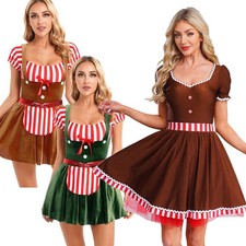 US Women Christmas Gingerbread Fancy Dress Striped Dance Costume Dress Nightwear