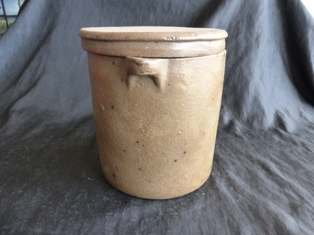 ANCIEN POT A SEL SALOIR EN GRES VERNISSE AVEC COUVERCLE N°3 - Photo 4/4