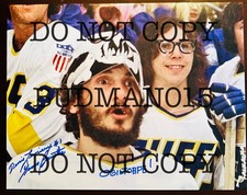 Yvon Barrette Signed Charlestown Chiefs Slap Shot Hockey 11x14 Denis Lemieux #1