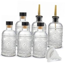 Embossed Glass Olive Oil Dispenser Set - 6 Pack 7 oz Clear Bottles with Non